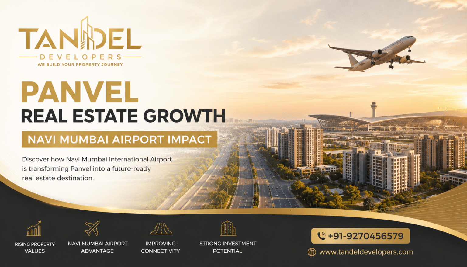 Premium Panvel real estate growth banner with Navi Mumbai Airport and modern skyline.