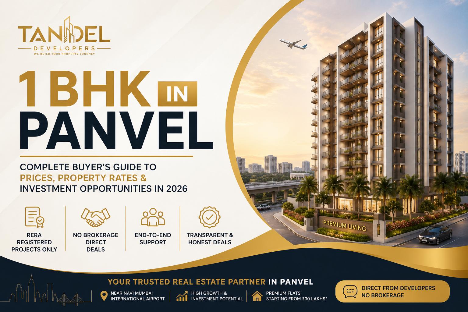 1 BHK in Panvel: Prices, Property Rates & Investment Guide 2026 | Tandel Developers Premium 1 BHK in Panvel residential apartment project with modern tower, investment opportunities, property rates, and Tandel Developers branding.